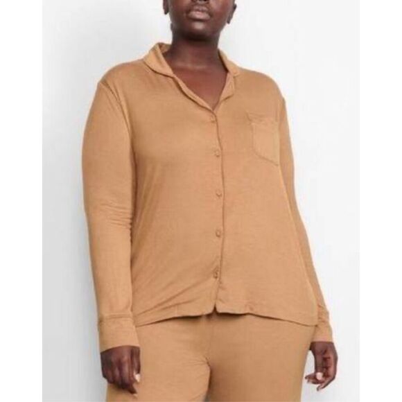 SKIMS Soft Lounge Pajama Shirt Button‎ Down Long Sleeve Top Sienna Small - Picture 1 of 10